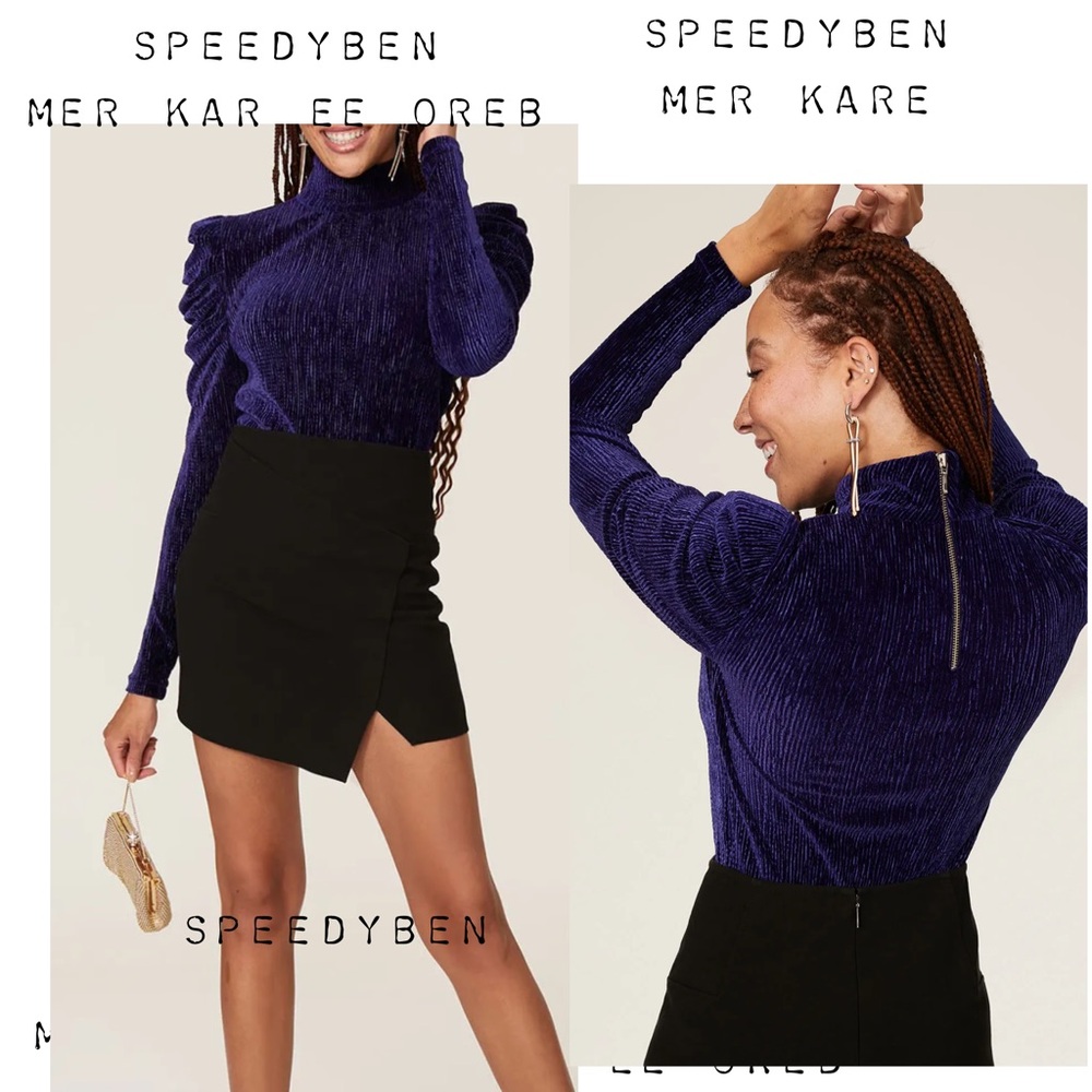 PATBO Textured Purple Velvet Turtleneck Size Large